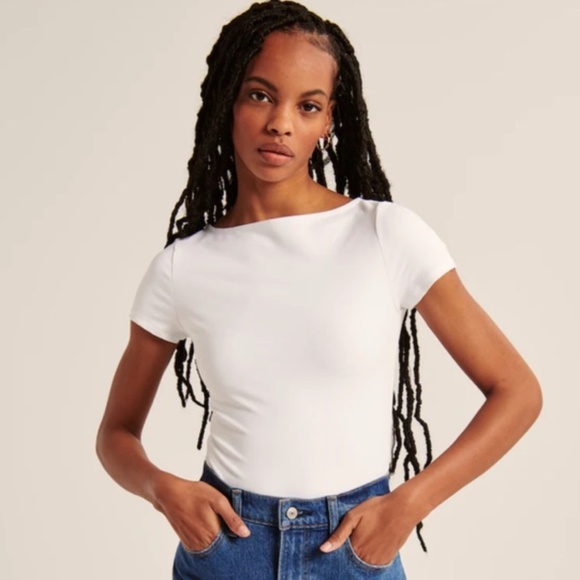 Abercrombie & Fitch Tops - NWOT Abercrombie & Fitch White Short-Sleeve Seamless Fabric Boatneck Bodysuit